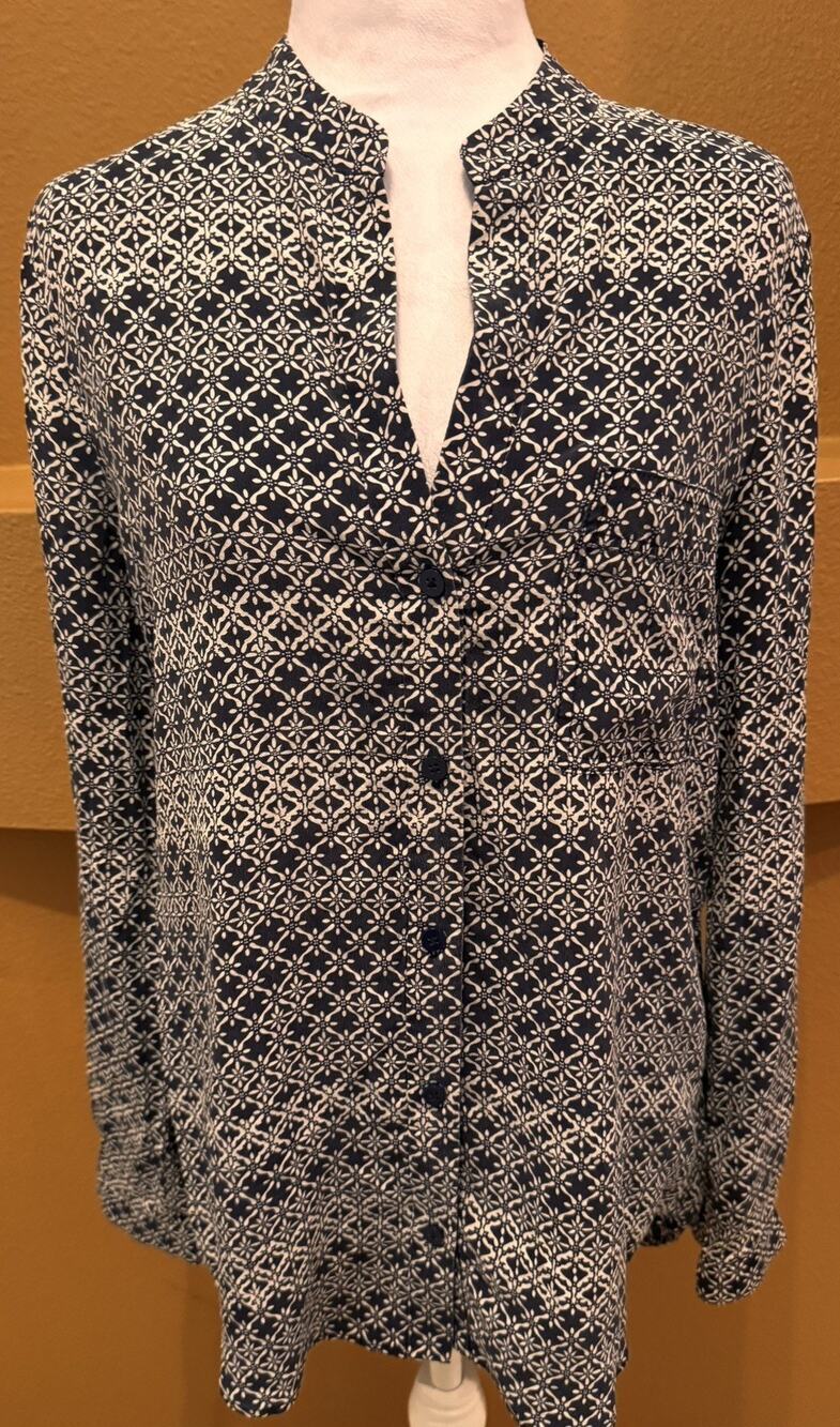 DIANE von FURSTENBERG Silk Blouse Geometric Print Size 6